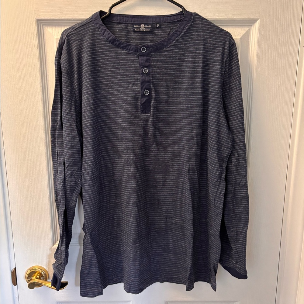 Men's Blue Striped Henley Style Shirt